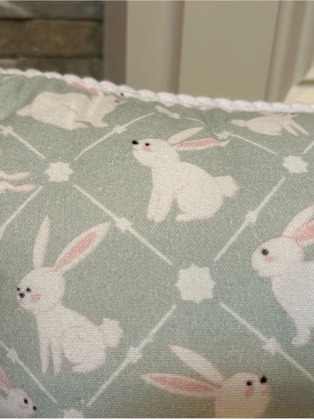 Floral Bunny Holiday Pillow in Mint Green